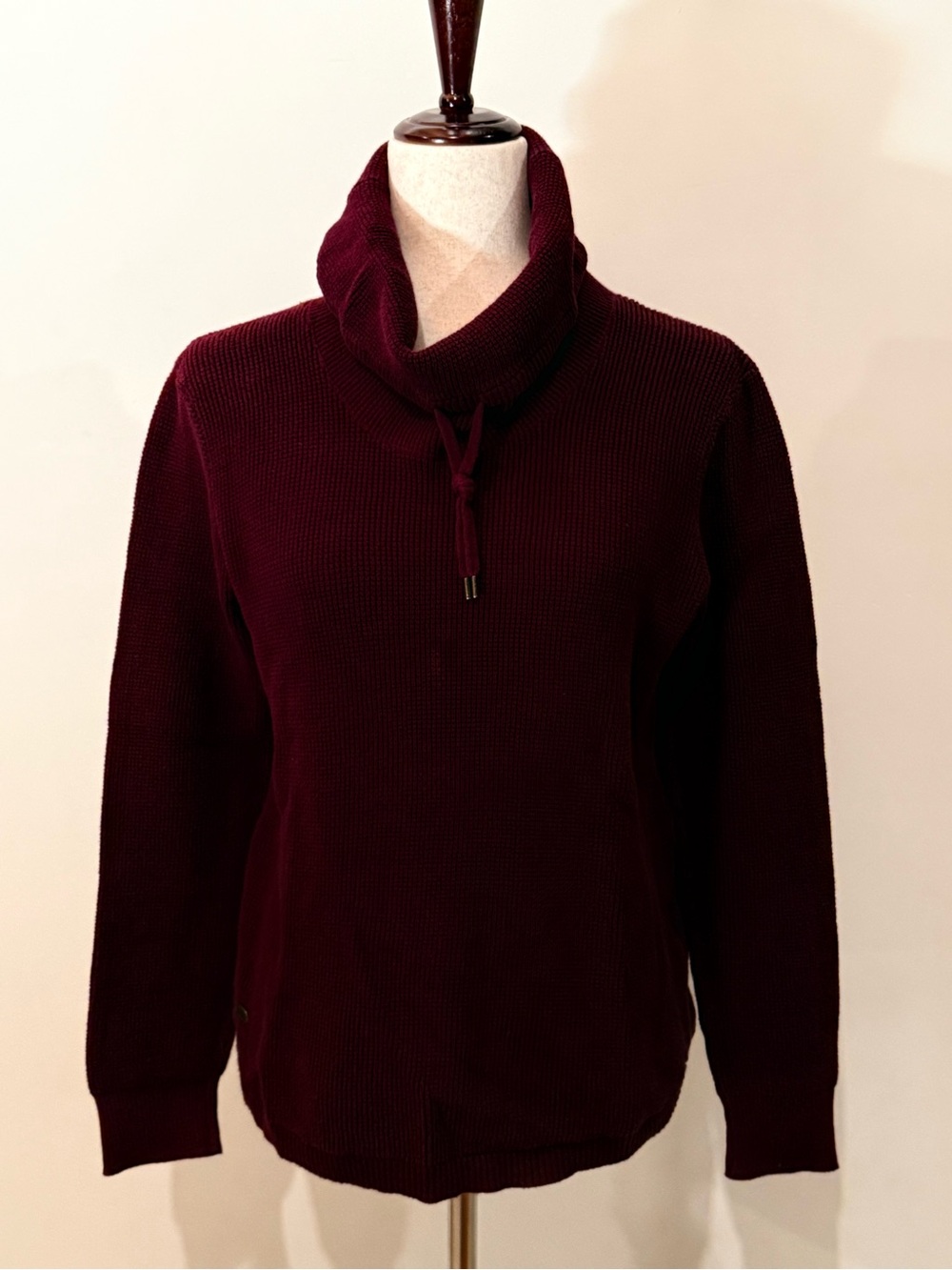 LAUREN RALPH LAUREN Funnel Neck Waffle Knit Cotton Pullover Sweater